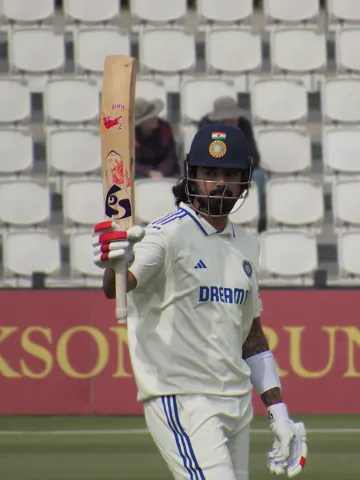KL Rahul acknowledging the crowd upon bringing up his century against the England Lions in Northampton.