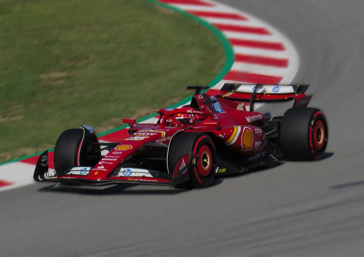 Charles Leclerc going through turns 11 and 12 at the Circuit de Barcelona-Catalunya during the 2024 Spanish Grand Prix.